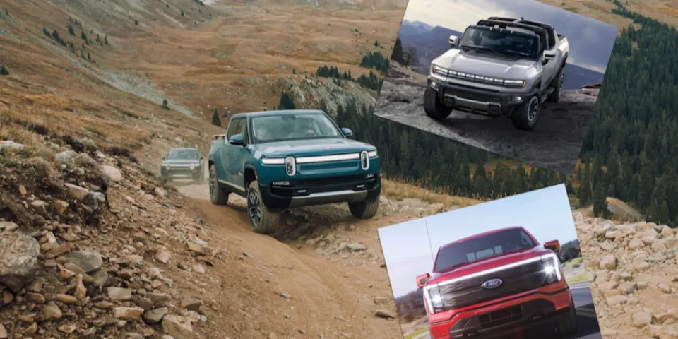 2022 Rivian R1T vs. 2022 Ford F-150 Lightning vs. GMC Hummer EV Pickup | Как они выглядят на бумаге